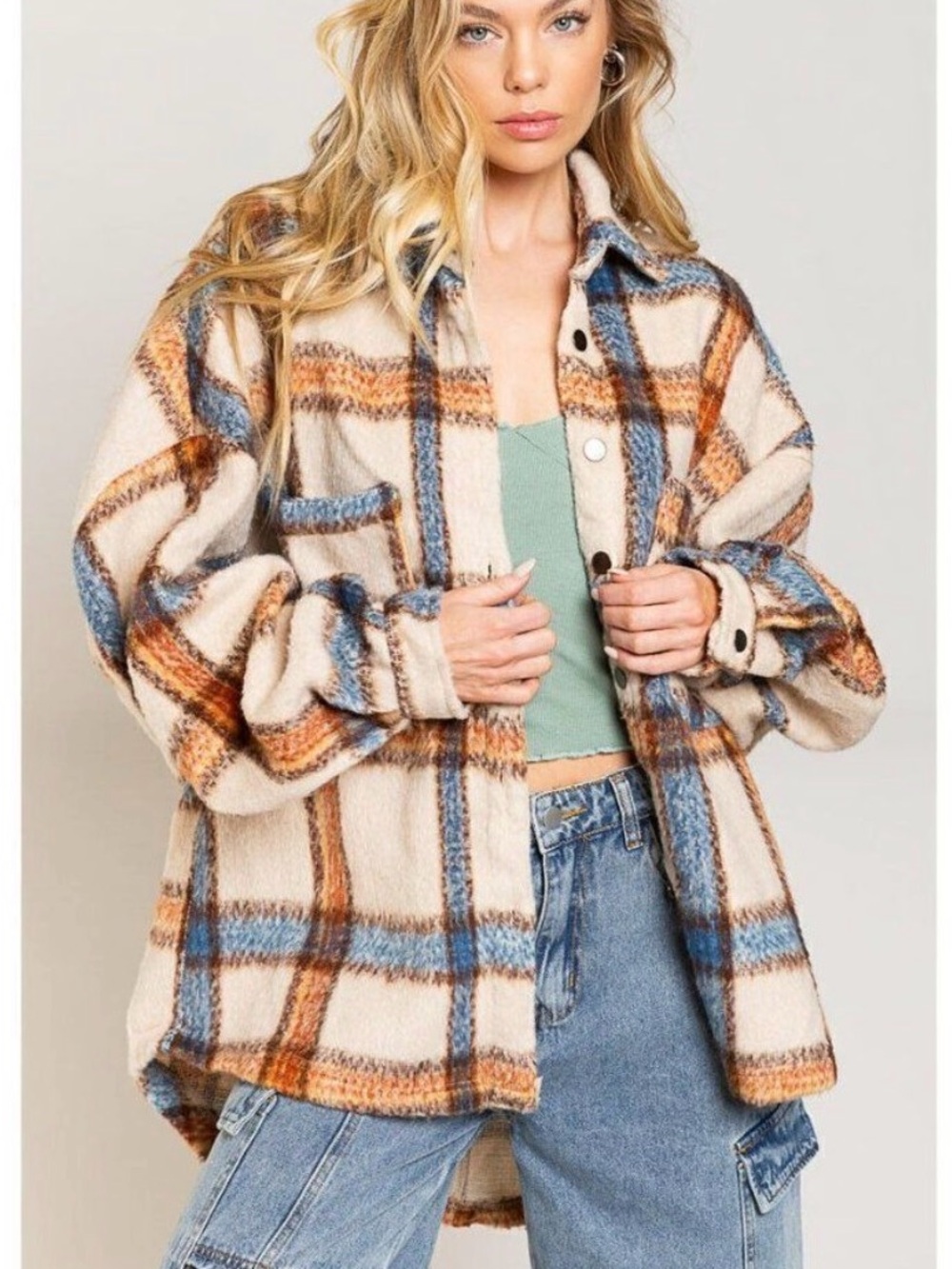 POL Oversized Plaid Shacket Size Small NWT SMJ169